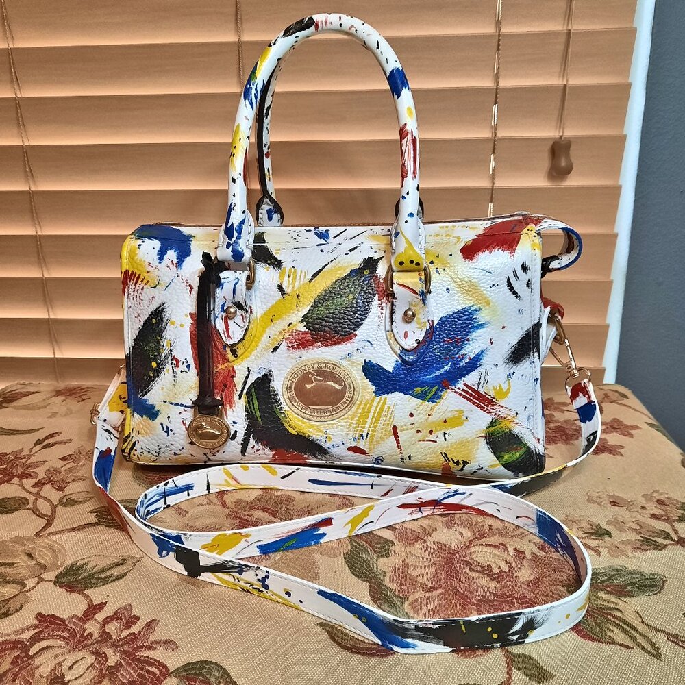 Dooney & Bourke Dipinta Inspired Hand Painted Vintage Zip Satchel Rare Dooney